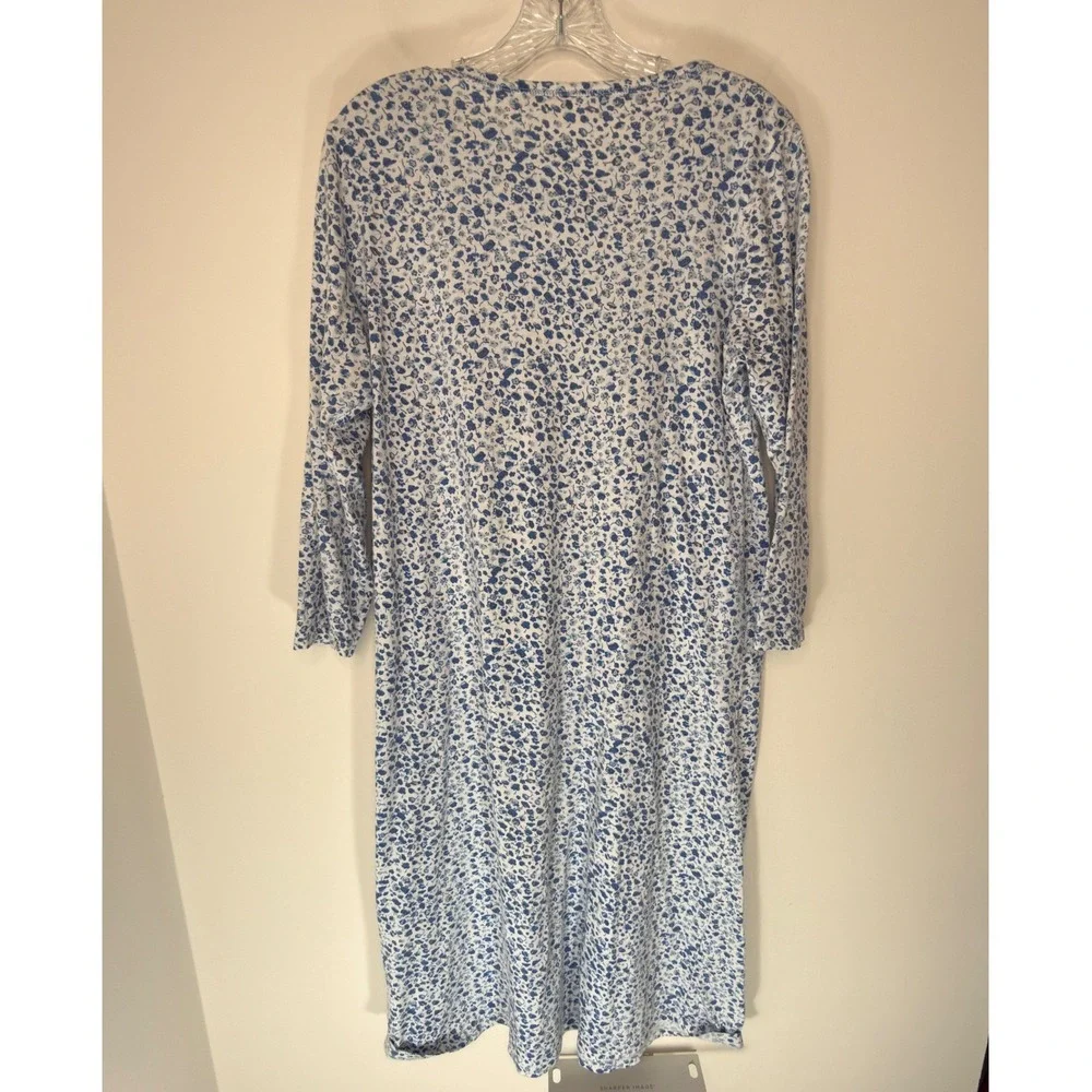 La Cera Nightgown Blue White Floral Lace Lounge Loungewear‎ Cozy Sleep XS